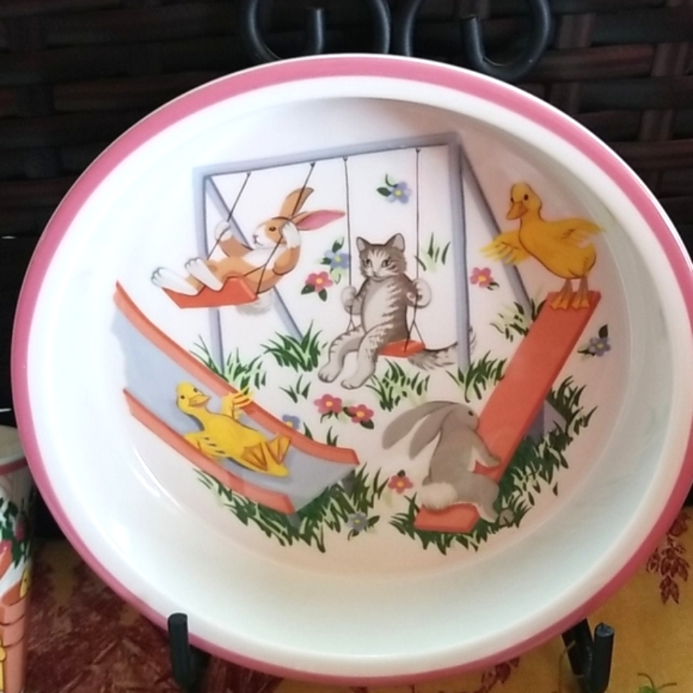 Vtg TIFFANY & Co. 1992 Animals GENDER Neutral Dishes PLAYGROUND 5 PC Set MINT EC - Picture 3 of 14